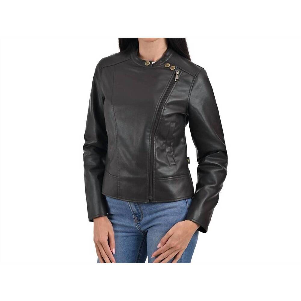 NEW LEE faux leather racer jacket in brown